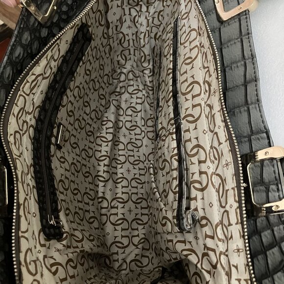 Guess Black Croc-Embossed Faux Leather Tote Bag Handbag With Inner Pockets & Log - Picture 4 of 6